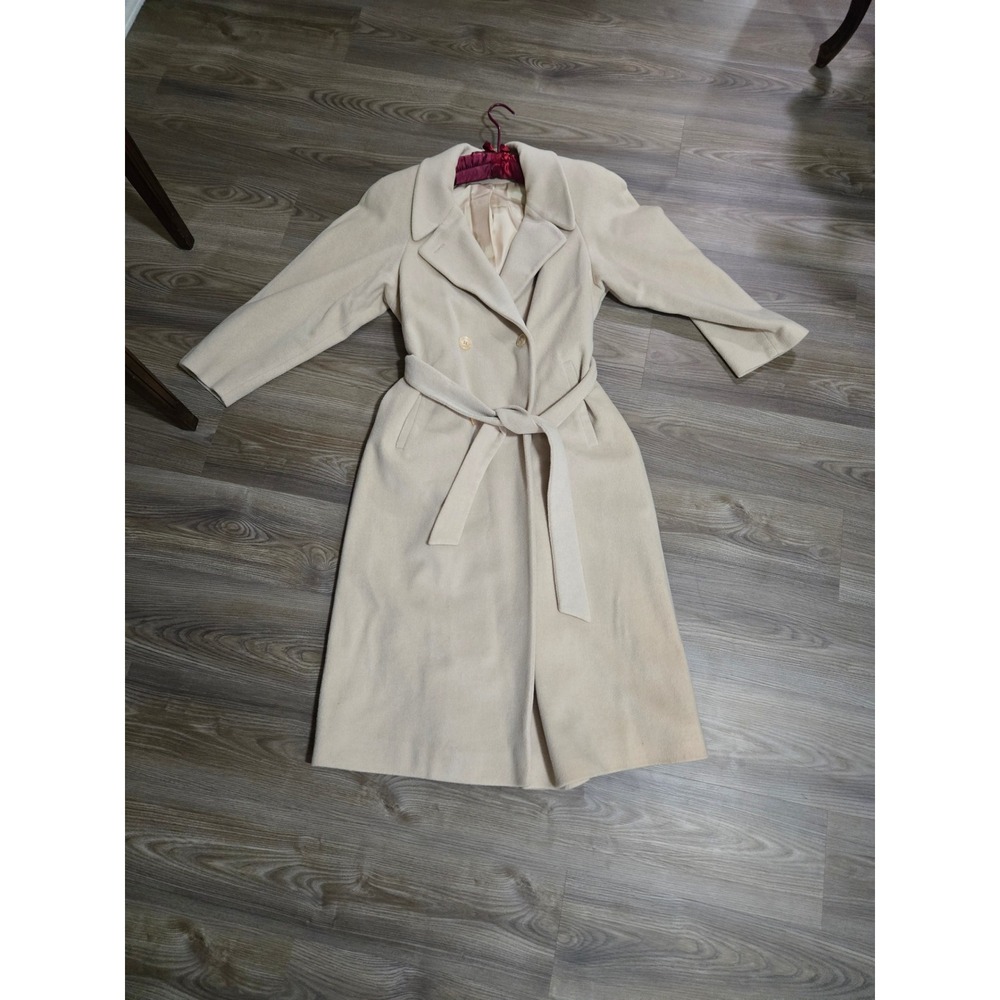 Evan-Picone Beige Wool Cashmere Blend Belted Double Breasted Trench Coat 10